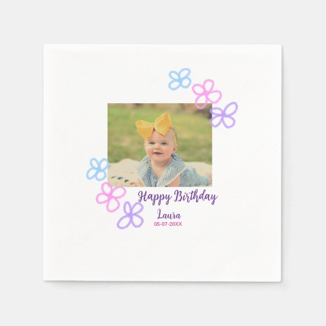 Baby-ungar, första födelsedag, lägg till namn datu pappersservett (Framsidan)