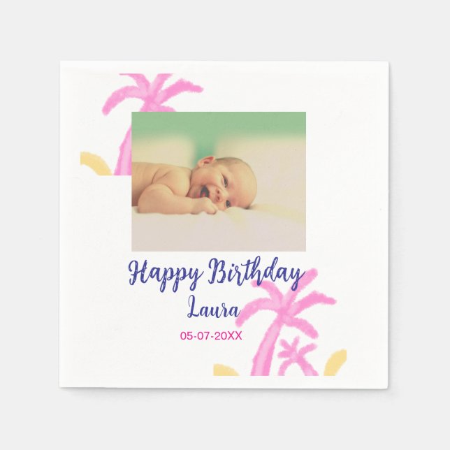 Baby-ungar, första födelsedag, lägg till namn datu pappersservett (Framsidan)