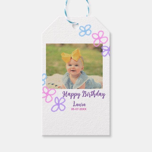 Baby-ungar, första födelsedag, lägg till namn datu presentetikett (Framsidan)