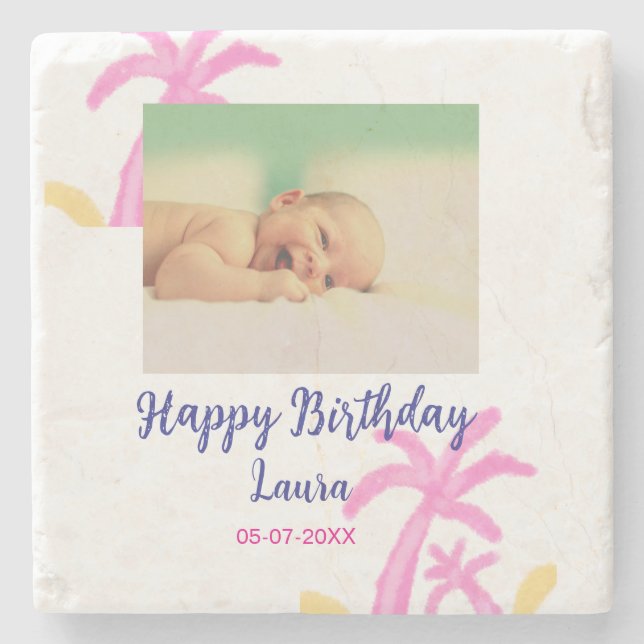 Baby-ungar, första födelsedag, lägg till namn datu stenunderlägg (Framsidan)