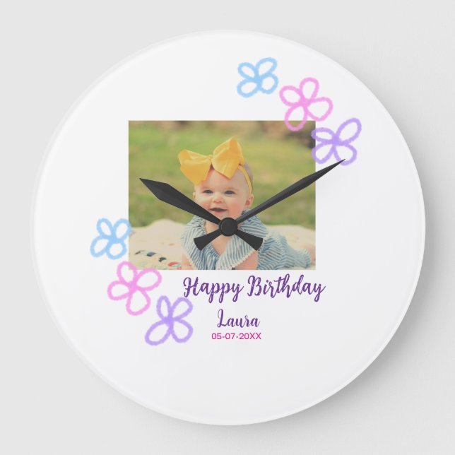 Baby-ungar, första födelsedag, lägg till namn datu stor klocka (Framsida)