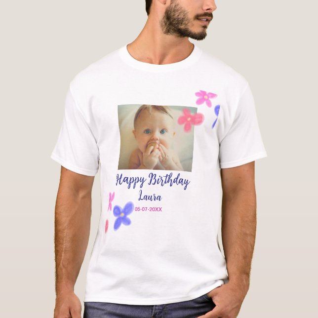 Baby-ungar, första födelsedag, lägg till namn datu t shirt (Framsida)