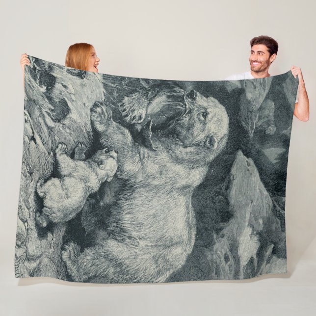 Baby Unge och Mamma Polar Bear Fleecefilt (På plats)