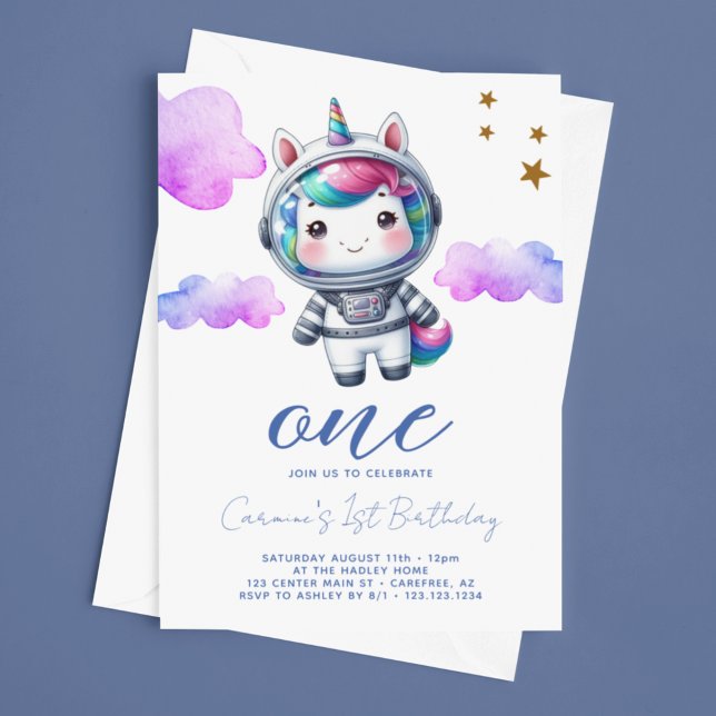 Baby Unicorn Astronaut 1:a födelsedagen Inbjudningar (Skapare uppladdad)