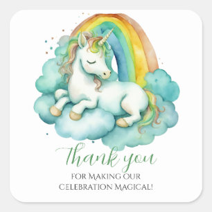 Baby Unicorn Baby Shower Tack Fyrkantigt Klistermärke