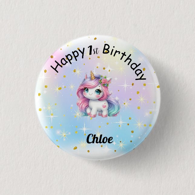 Baby Unicorn Birthday Button Knapp (Framsida)