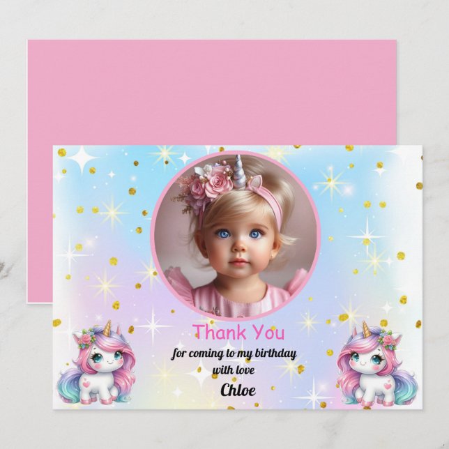 Baby Unicorn Birthday Thank You Cards! Tack Kort (Fram/baksida)