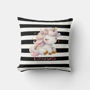 Baby Unicorn Black White Rand Kudde