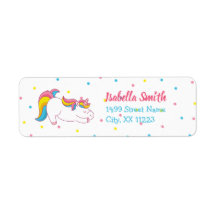 Baby Unicorn-födelsedagsfestens returadressetikett