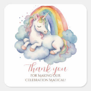Baby Unicorn Girl Baby Shower Tack Fyrkantigt Klistermärke