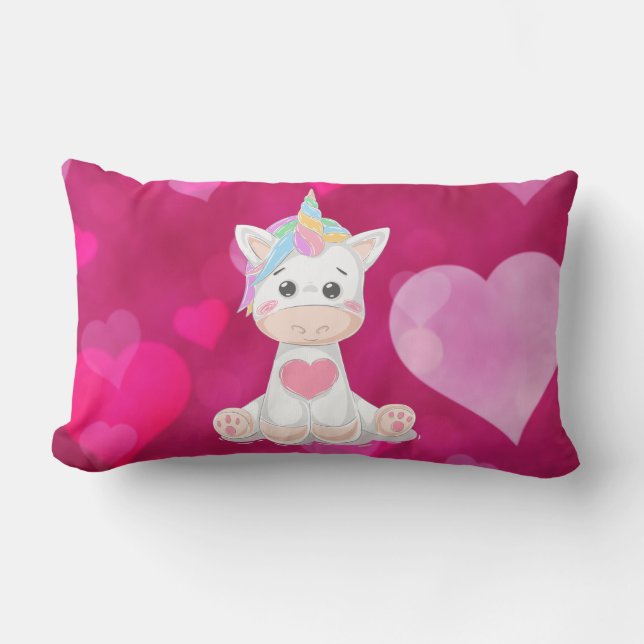 Baby Unicorn Heart Skriv ut Lumbar Pillow Lumbarkudde (Framsida)