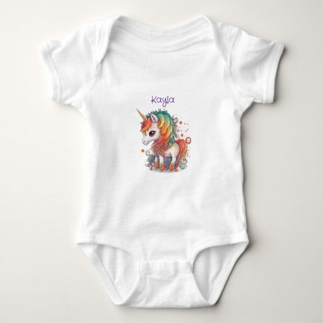 Baby Unicorn i färglös Animerad T Shirt (Framsida)