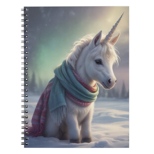 Baby Unicorn i Snö Anteckningsbok (Framsidan)
