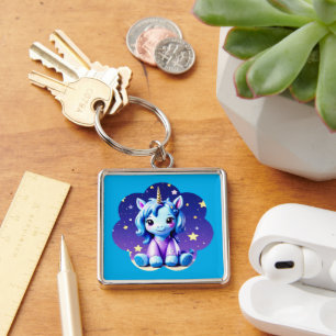 Baby Unicorn in PJ's Keychain Fyrkantig Silverfärgad Nyckelring
