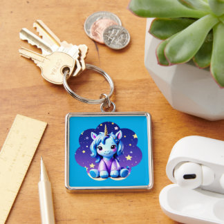 Baby Unicorn in PJ's Keychain Fyrkantig Silverfärgad Nyckelring