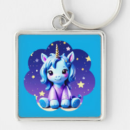 Baby Unicorn in PJ's Keychain Fyrkantig Silverfärgad Nyckelring