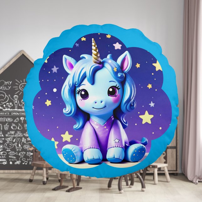 Baby Unicorn in PJ's Round Pillow Rund Kudde (Skapare uppladdad)