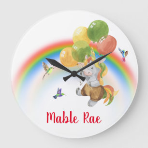 Baby Unicorn med Balloon Rainbow Namn   Stor Klocka