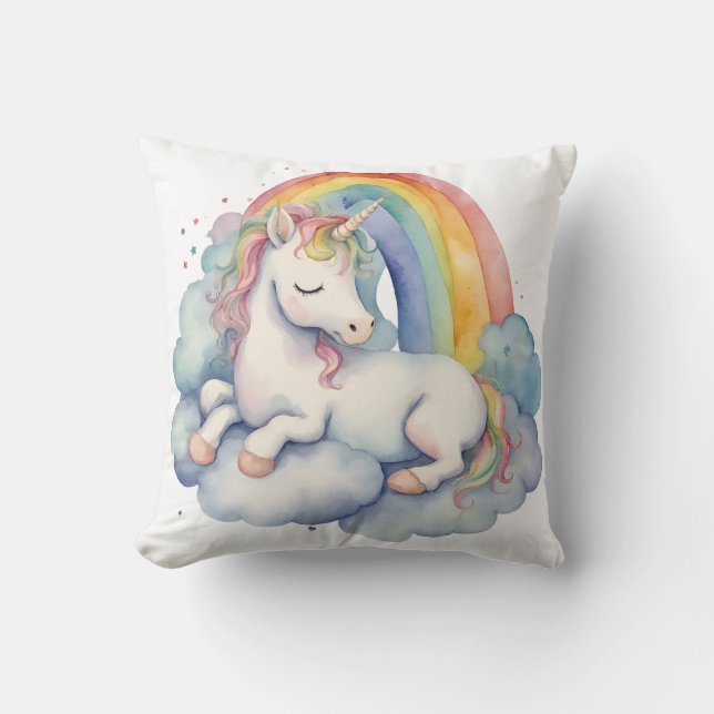 Baby Unicorn Rainbow Cloud Kudde (Framsida)