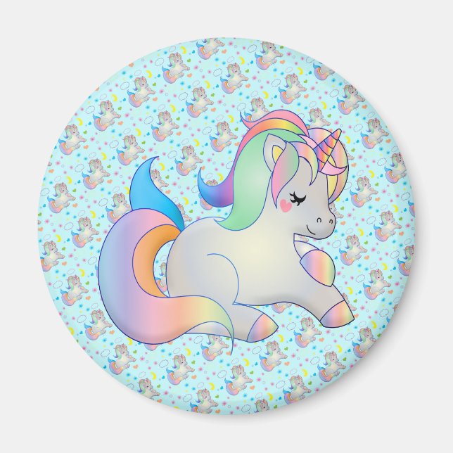 Baby Unicorn Rainbow Pony Magnet (Framsidan)