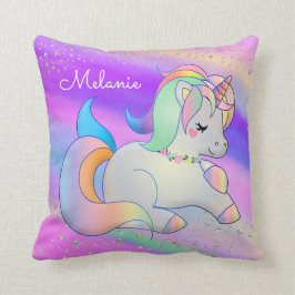 Baby Unicorn Silver Stars Rainbow Kudde