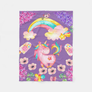 Baby Unicorn spelar trädgårdsblomma Blanket, Bab Fleecefilt