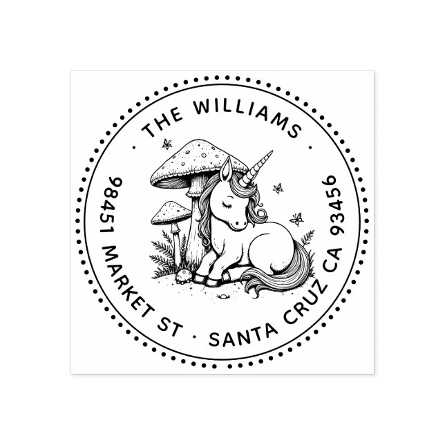 Baby Unicorn Toadstool Butterfly Adress Stämpel (Tryck)