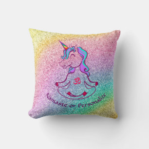Baby Unicorn Zen Yoga Meditation Rainbow Glitter Kudde