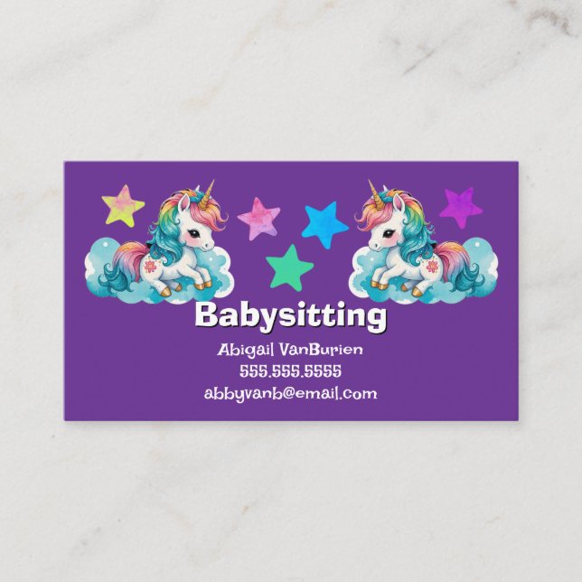 Baby Unicorns on Clouds Babysittande Nanny Daycare Visitkort (Framsida)