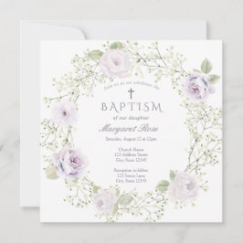 Baby Utandning och Lila Ro Girl Baptism Inbjudningar