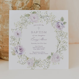 Baby Utandning och Lila Ro Girl Baptism Inbjudningar