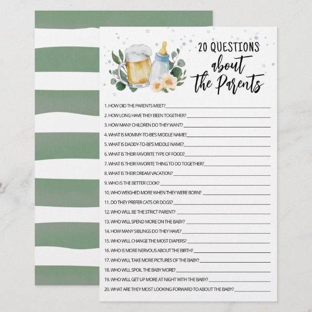 Baby väcker 20 frågor om föräldraspel (Fram/baksida)