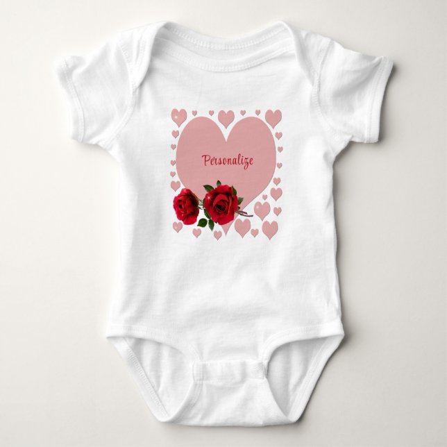 Baby Valentindagen Rosa Heart Röd ros T Shirt (Framsida)