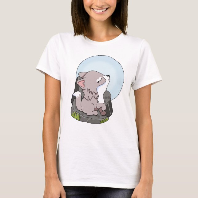 Baby Varg Howling vid Måne T Shirt (Framsida)