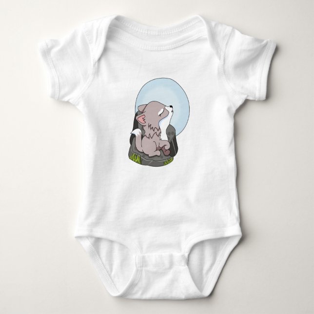 Baby Varg Howling vid Måne T Shirt (Framsida)