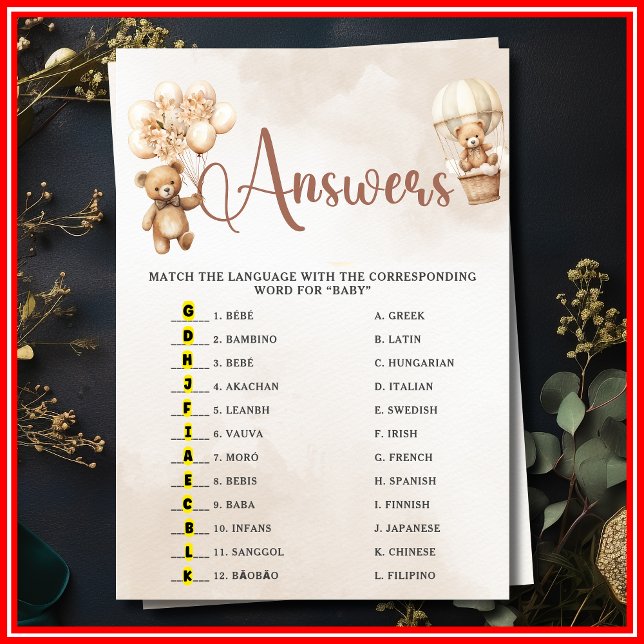 BABY VÄRLD RUNT Baby Shower Game Cute Bear Inbjudningar (Skapare uppladdad)