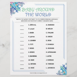 Baby Värld runt [blå Blommigt] Brevhuvud