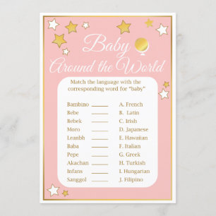 Baby Värld runt Shower Game Guld Rosa Star   Star Inbjudningar