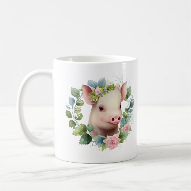 Baby Vattenfärgad gris med utandning av nederbörd Kaffemugg (Vänster)