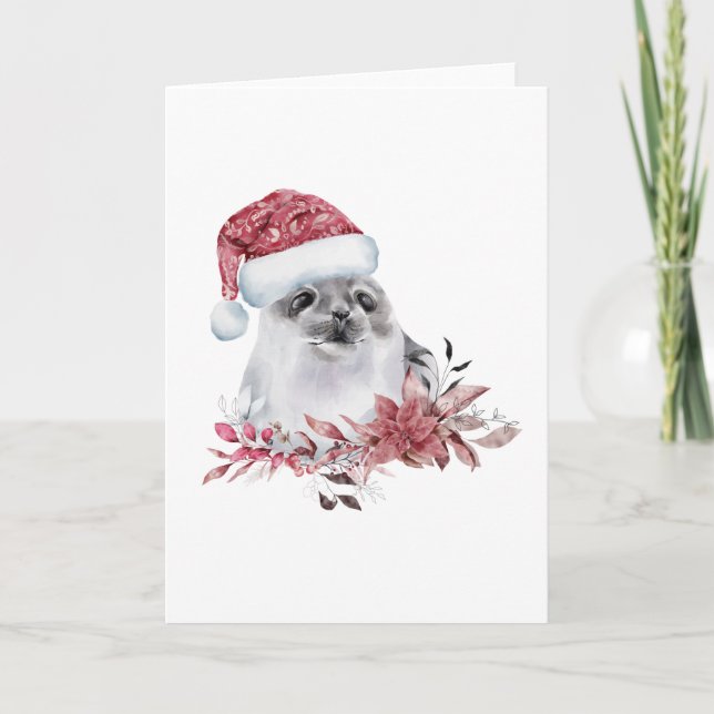 Baby vattensälen med julhatt kort (Framsida)