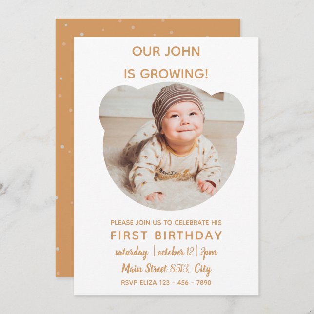 Baby växer - Bear Photo Ram-inbjudan Inbjudningar (Fram/baksida)