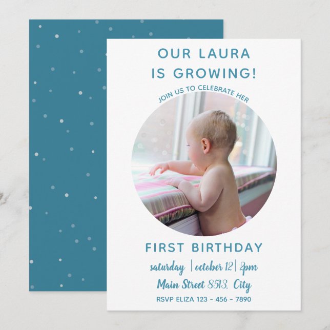 Baby växer - enkel fotoinbjudan inbjudningar (Fram/baksida)