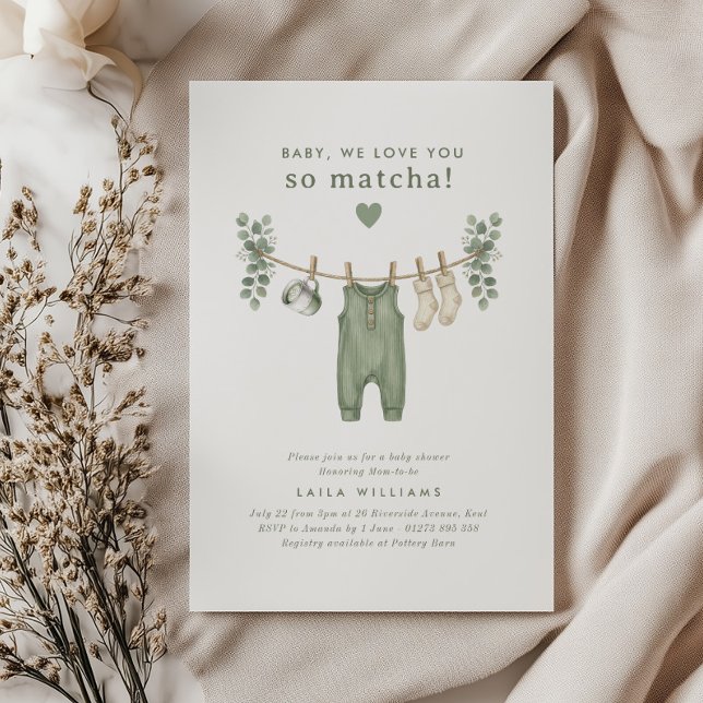 Baby, vi älskar dig så mycket Matcha!  Inbjudningar (Zazzle Baby, we love you so Matcha!  Invitation)