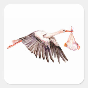 Baby vid Stork Fyrkantigt Klistermärke