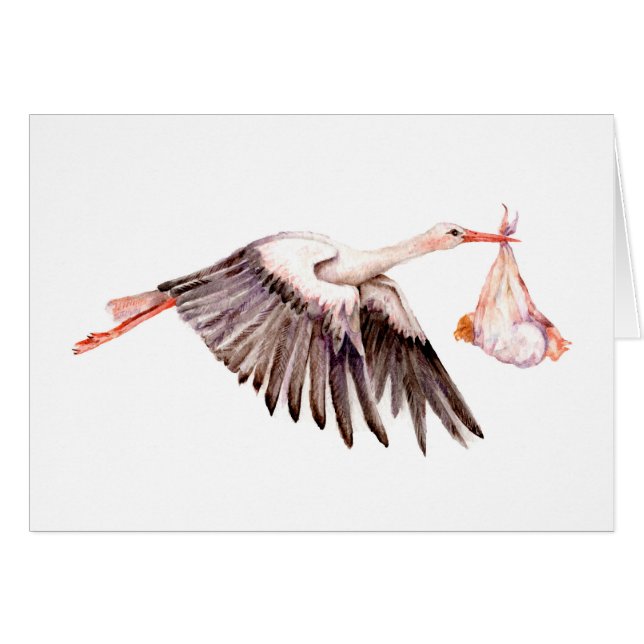 Baby vid Stork Hälsningskort (Framsidan Horizontal)