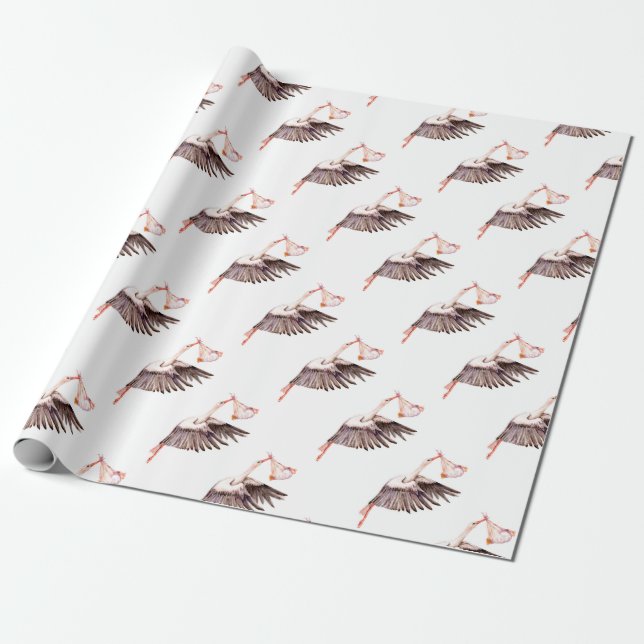 Baby vid Stork Presentpapper (Utrullad)
