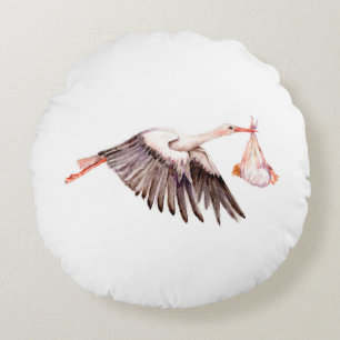 Baby vid Stork Rund Kudde