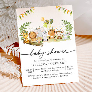 Baby Vilda djur Jungle Girl Baby Shower Inbjudningar