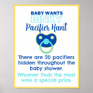Baby vill ha Binky Nappjakt spel Baby Shower Poster