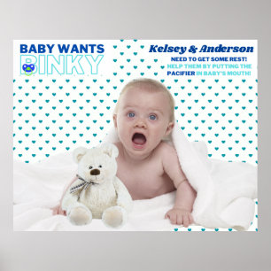 Baby vill ha Binky Rolig Baby Shower Spel Affisc Poster